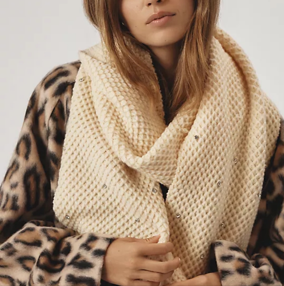 Anthropologie Rhinestone Waffle Knit Scarf NWT